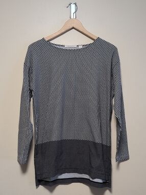 Trenery Navy White Polka Dot Cotton Top Size S